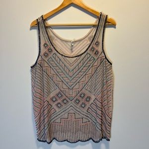 Willow and Clay pink sheer beaded sleeveless shirt